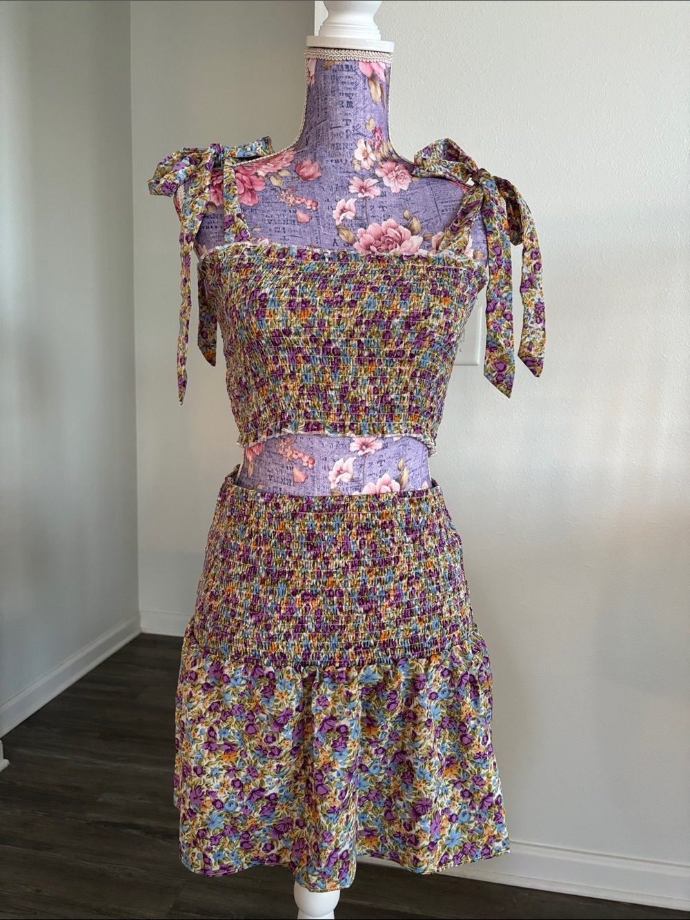 NWT Amazon Lavender Multi Floral smocked two piece set